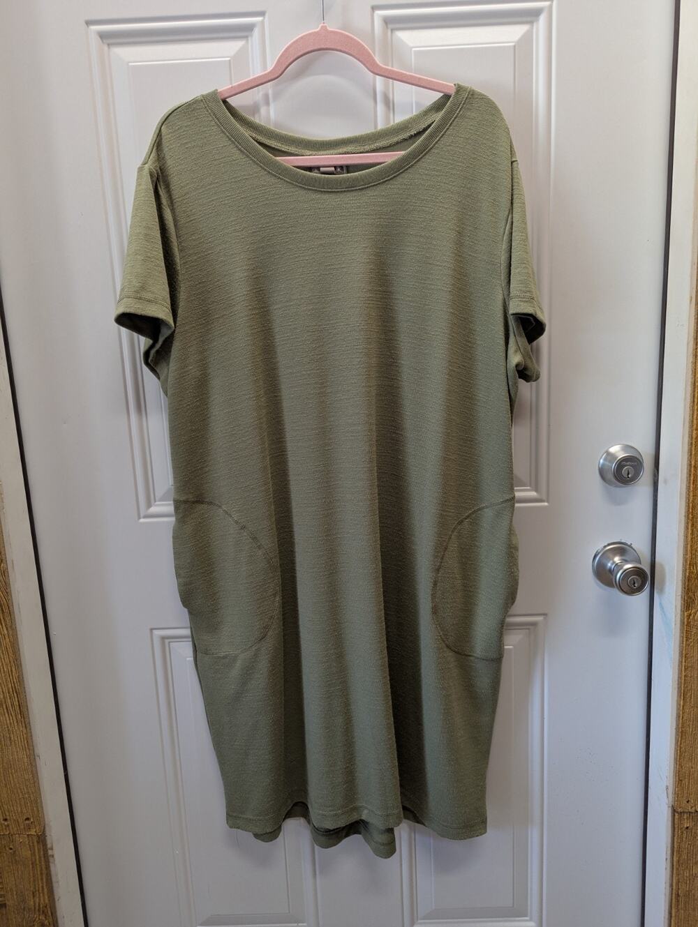 Falls Creek Women’s 2X Olive Green Knit T-Shirt Dress Short Sleeve Pockets